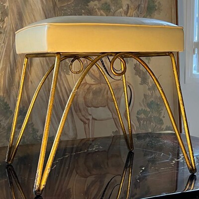 Rene Prou gold leaf wrought iron stool