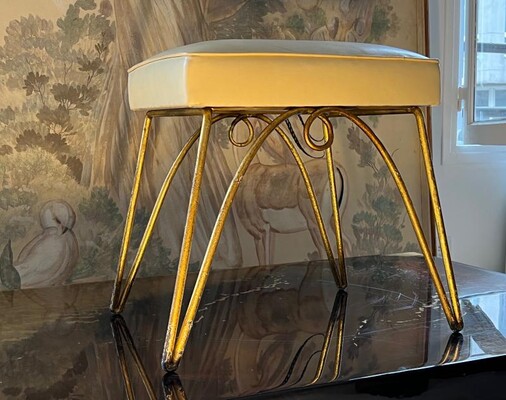Rene Prou gold leaf wrought iron stool