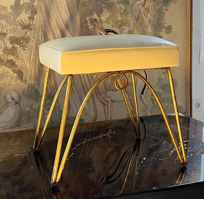 Rene Prou gold leaf wrought iron stool