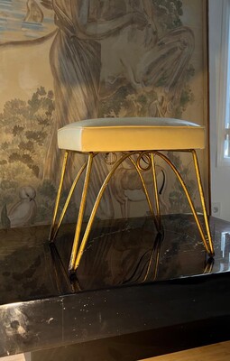 Rene Prou gold leaf wrought iron stool