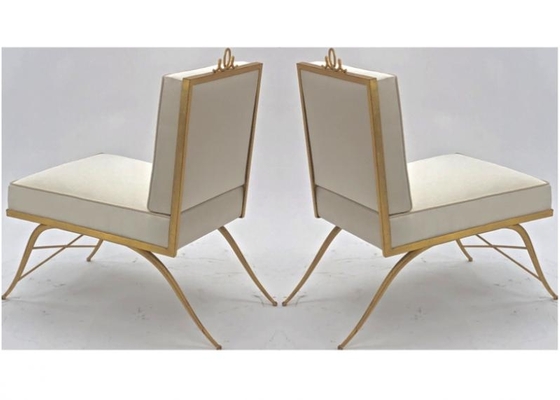 Rene Prou pair of gold leaf wrought iron slipper chairs