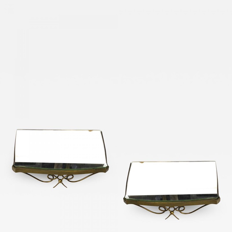 rene prou  pair of mirrored gold bronze shelves or bedside