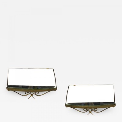 rene prou  pair of mirrored gold bronze shelves or bedside