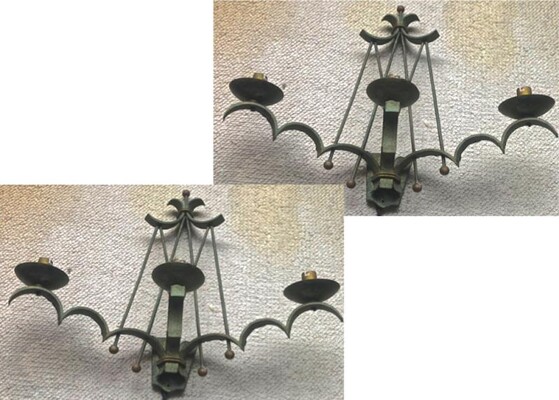 Rene Prou refined pair of wrought iron 3 light sconces