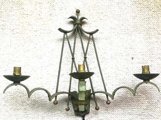 Rene Prou refined pair of wrought iron 3 light sconces