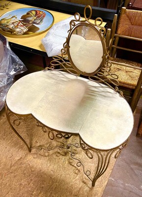 Rene Prou Stunning gold leaf wrought iron vanity desk
