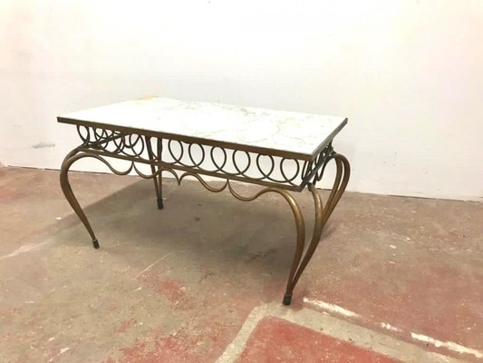 Rene Prou superb rare gold leaf wrought iron coffee table