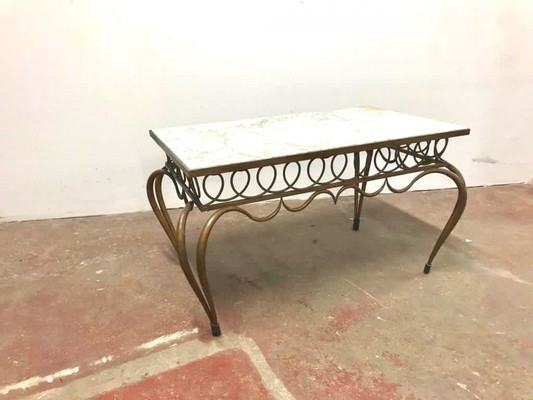 Rene Prou superb rare gold leaf wrought iron coffee table