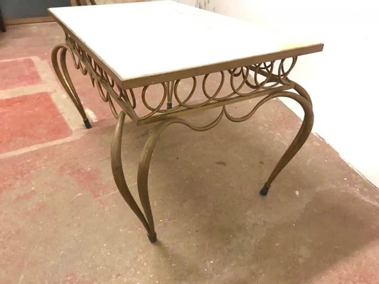 Rene Prou superb rare gold leaf wrought iron coffee table