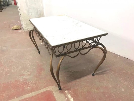 Rene Prou superb rare gold leaf wrought iron coffee table