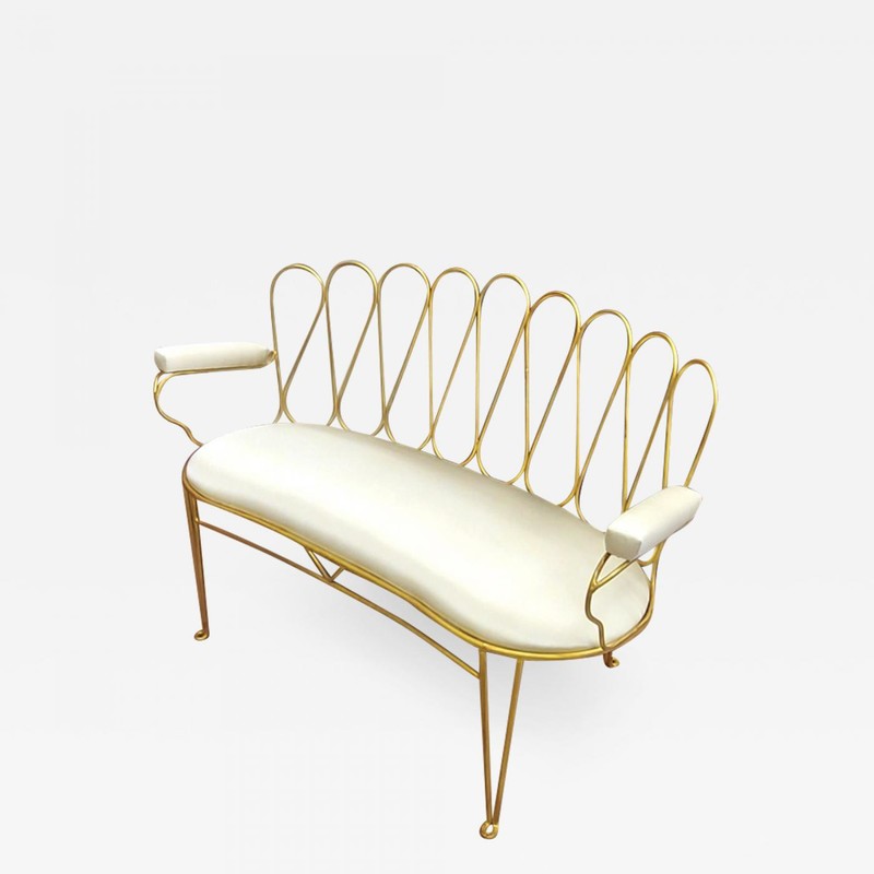 Rene Prou very refined gold leaf wrought iron settee