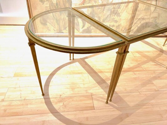 Roger Thibier gold leaf wrought iron 3 part coffee table
