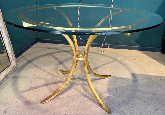 Roger Thibier stamped gold leaf wrought iron dinning table