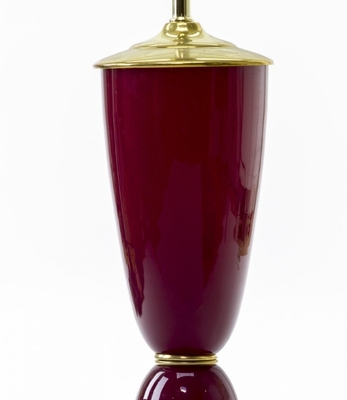 Ruby red pair of table lamp with gold brass accent