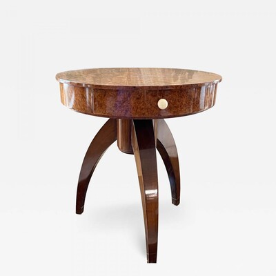 Ruhlmann style art deco refined burl tripod coffee table