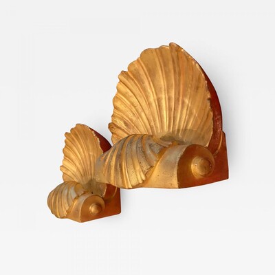 Serge Roche gold leaf plaster shell shaped pair of sconces