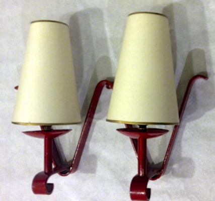  set of 4 two lights red lacquered sconces