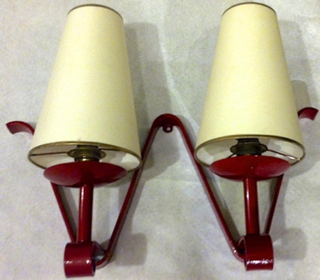 set of 4 two lights red lacquered sconces