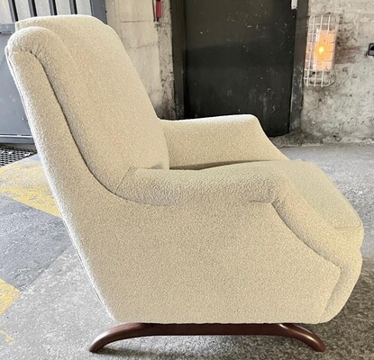  set of horn leg couch and chair covered in boucle cloth