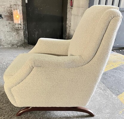  set of horn leg couch and chair covered in boucle cloth