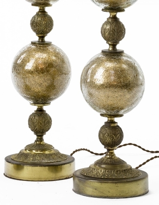  Stiffel gold irised glass awesome pair of lamp with gold brass a