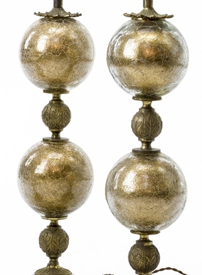  Stiffel gold irised glass awesome pair of lamp with gold brass a