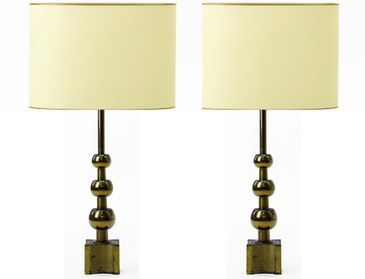 Stiffel pair of gold brass lamp