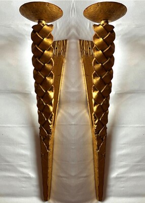 Stunning gold leaf wrought pair of braid shipped sconces