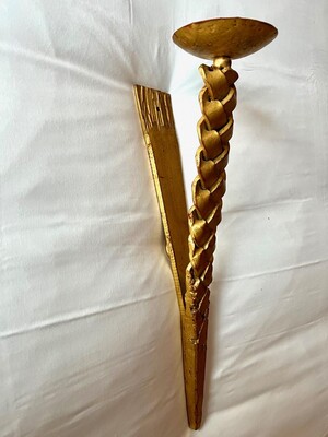 Stunning gold leaf wrought pair of braid shipped sconces