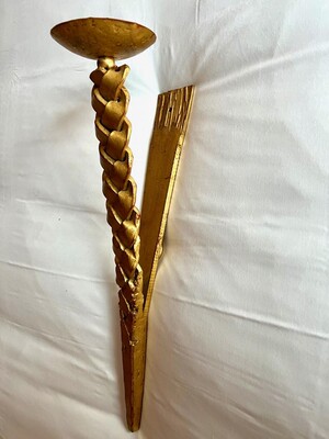 Stunning gold leaf wrought pair of braid shipped sconces