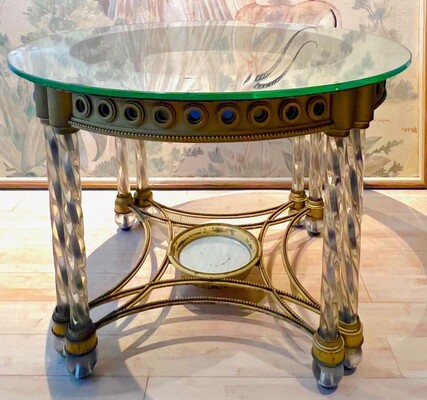 Stunning neo classical glass and metal center or coffee table