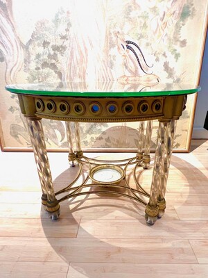Stunning neo classical glass and metal center or coffee table