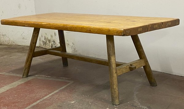 Sturdy Brutalist solid pine and ash tree long organic table