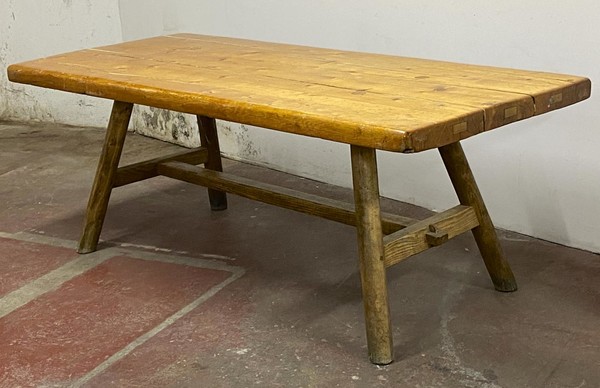 Sturdy Brutalist solid pine and ash tree long organic table