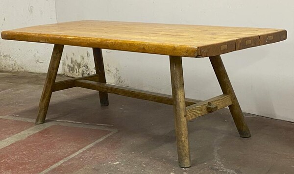 Sturdy Brutalist solid pine and ash tree long organic table