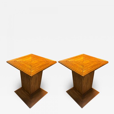 Style of Gabriella Crespi pair of bamboo side table
