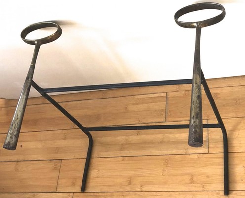 Style of Gio Ponti brass and iron refined andiron
