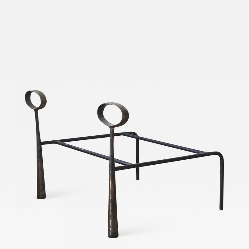 Style of Gio Ponti brass and iron refined andiron