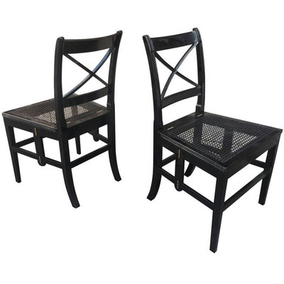 Style of J. M. Frank Pair Black Lacquered Caned Chairs