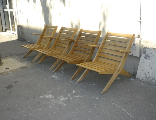 Style of Jeanneret Set of 4 Folding Lounge Chairs