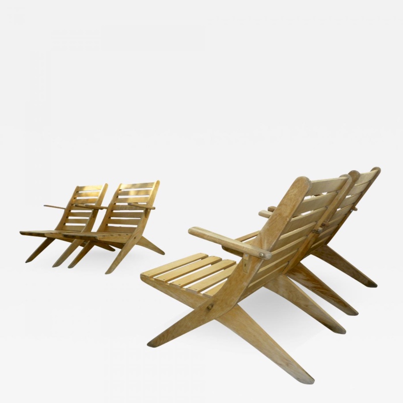 Style of Jeanneret Set of 4 Folding Lounge Chairs