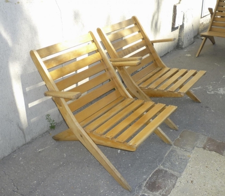 Style of Jeanneret Set of 4 Folding Lounge Chairs