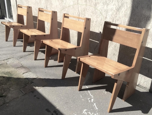 Style of Jeanneret Set of Four Modernist Chairs