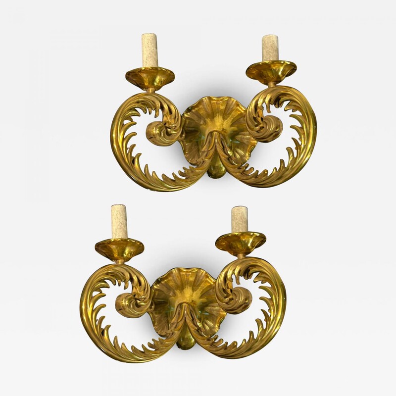 Style of Poillerat pair of solid gold bronze neo classic sconces