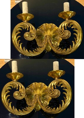 Style of Poillerat pair of solid gold bronze neo classic sconces