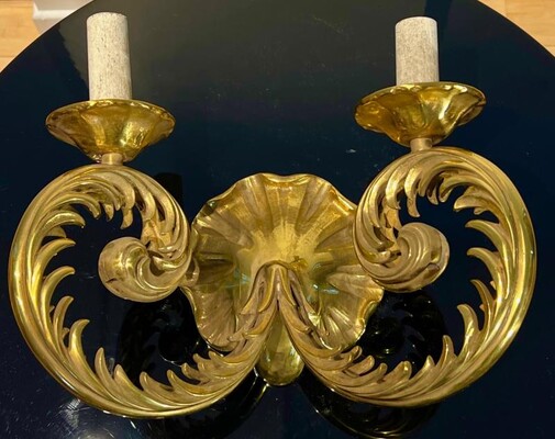 Style of Poillerat pair of solid gold bronze neo classic sconces