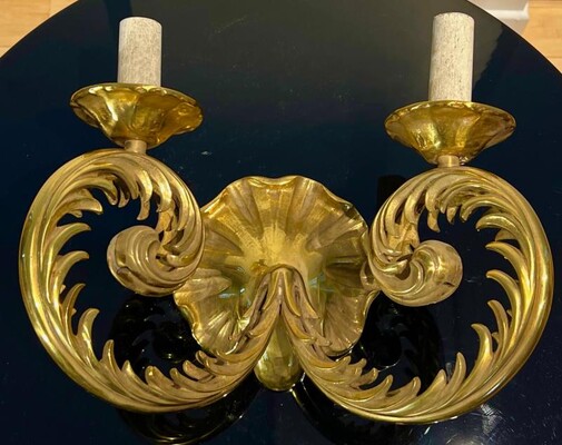 Style of Poillerat pair of solid gold bronze neo classic sconces