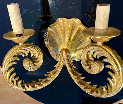 Style of Poillerat pair of solid gold bronze neo classic sconces