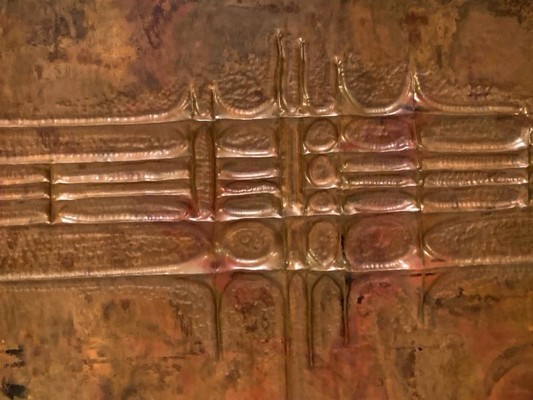 Style of Sabatier awesome 50s repoussé Copper decorative panel