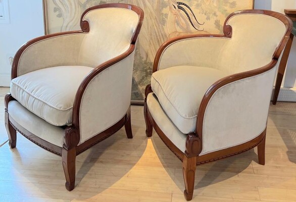 Sue et Mare art deco pair of curved wood arm chaire